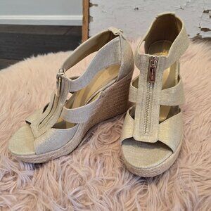 Micheal kors gold accent lace up wedges